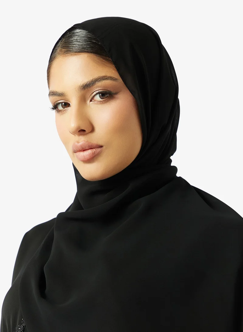 hayas closet  Black Lace Detail Abaya With Sheila for Women | Best Price UAE